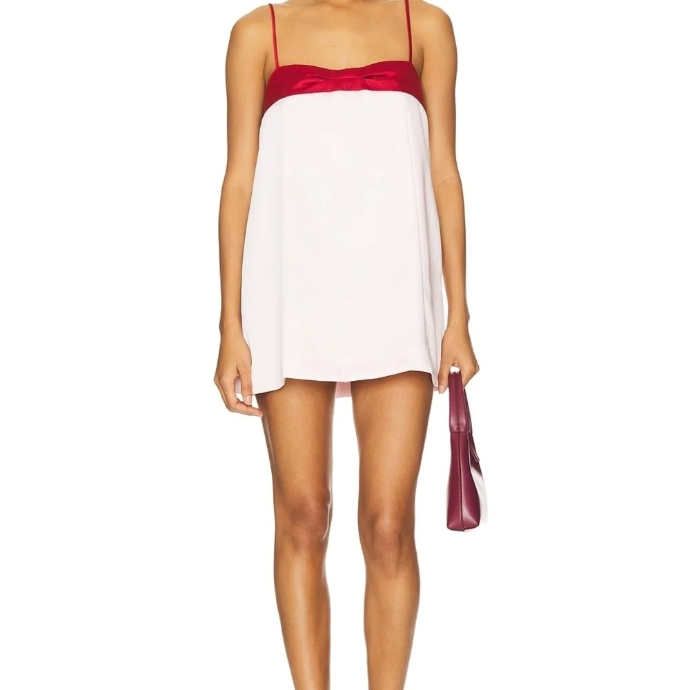 Free People Pink Mini Slip Dress with Red Satin Trim - Picture 1 of 9